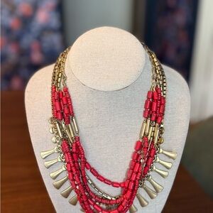 Stella & Dot Versatile Red and Gold Layered Necklace